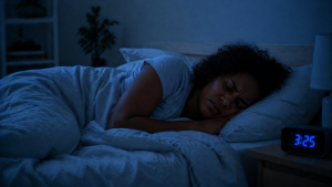 person in bed at night unable to stay still shifting positions
