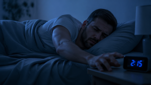 person in bed at night struggling to move due to heavy feeling